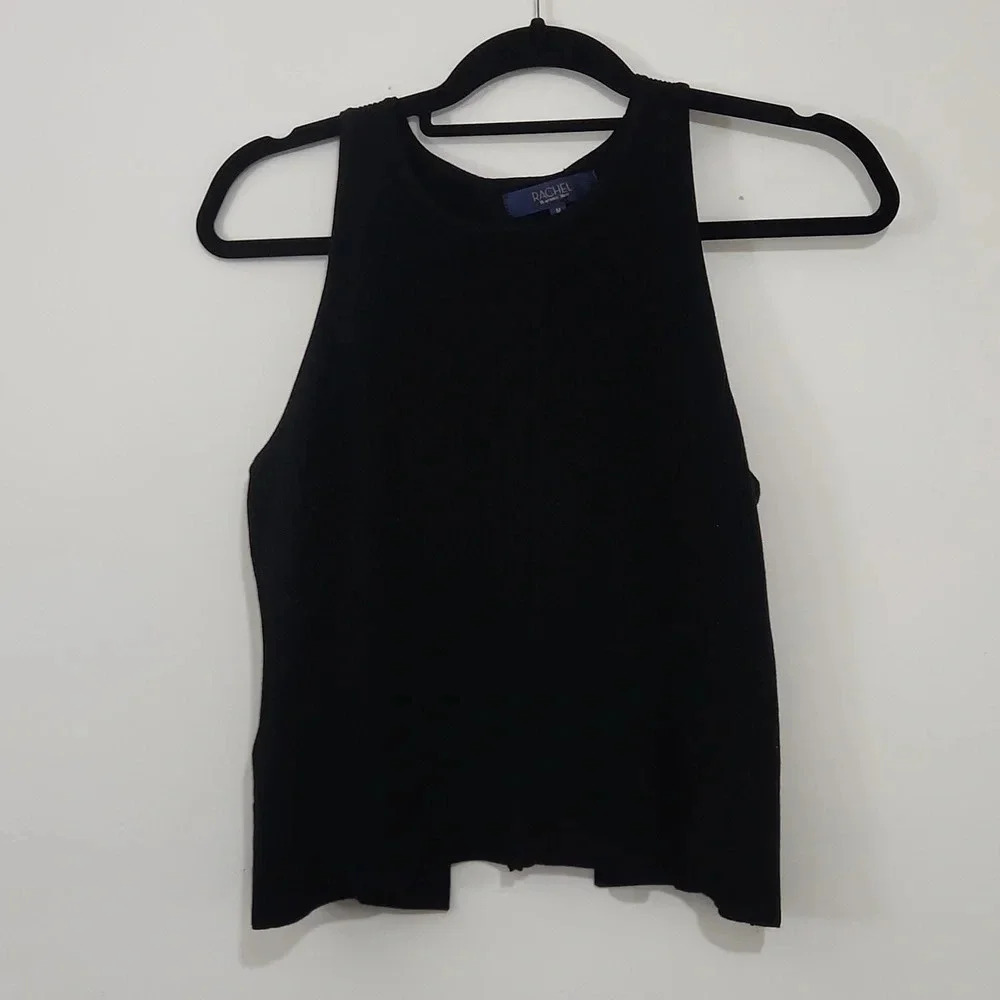 Rachel Roy Black Ribbed Knit Tank Top Black M Medium - Picture 1 of 5